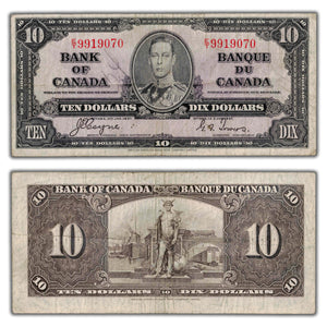 SOLD $10 1937 Bank of Canada Note Coyne-Towers E/T Prefix BC-24c - Writing