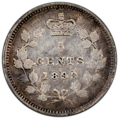 Canada 1893 5 Cents Silver Coin - Fine