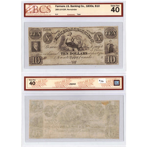 SOLD $10 1830's Farmers Joint Stock Banking Co. Canada Note #285-10-02R - BCS EF-40