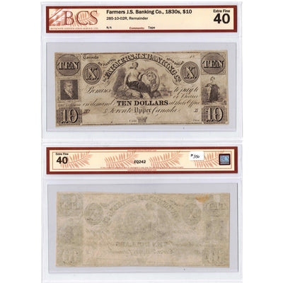 SOLD $10 1830's Farmers Joint Stock Banking Co. Canada Note #285-10-02R - BCS EF-40