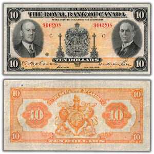 SOLD $10 1935 Royal Bank of Canada Chartered Note CH #630-18-04a - VF