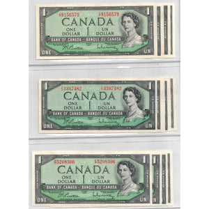SOLD Lot of 12 $1 1954 Bank of Canada Notes - VF+/AU+ Mixed Grade Lot