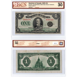 $1 1923 Dominion of Canada Note Black Seal Series D DC-25n - BCS VF-30