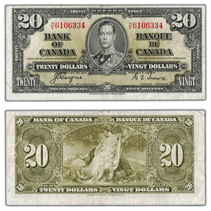 SOLD $20 1937 Bank of Canada Note Coyne-Towers H/E Prefix BC-25c - F/VF