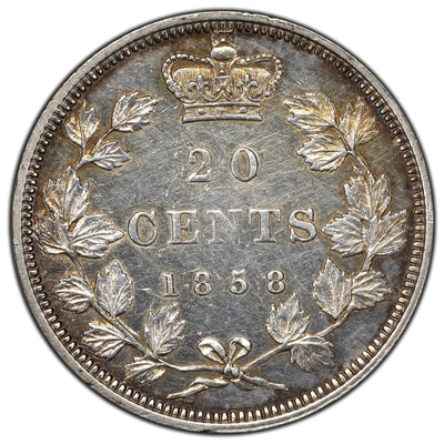 SOLD Canada 1858 20 Cents Silver Coin - One Year Type - EF (cleaned)