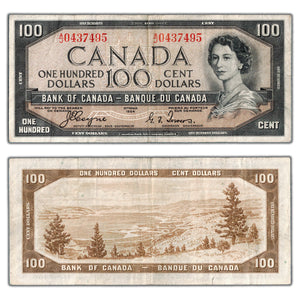 SOLD $100 1954 Bank of Canada Note Devil Face Coyne-Towers BC-35a - F/VF