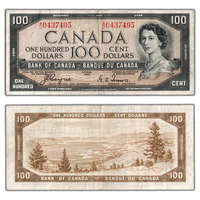 SOLD $100 1954 Bank of Canada Note Devil Face Coyne-Towers BC-35a - F/VF