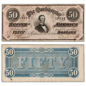 SOLD United States 1864 Confederate States $50 Fifty Dollars Note - Circulated