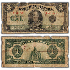 SOLD $1 1923 Dominion of Canada Note Campbell-Clark Black Seal Series E DC-25o - Tears