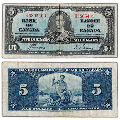 $5 1937 Bank of Canada Note Coyne-Towers D/S Prefix BC-23c - F/VF