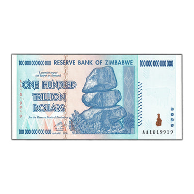 SOLD Zimbabwe 2008 100 Trillion Dollars Note P #91 - Uncirculated