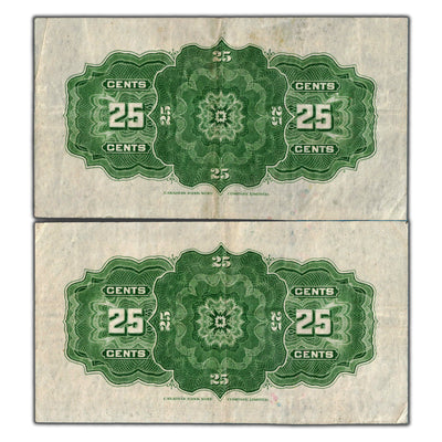 SOLD 25 Cents 1923 Dominion of Canada Shinplaster Notes DC-24a - 2 Consec VF+