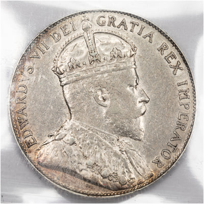 SOLD Canada 1910 Edwardian Leaves 50 Cents Half Dollar Silver Coin - ICCS EF-40