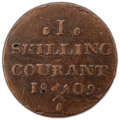 Norway 1809 Ovals Beside Denomination 1 Skilling Courant Coin KM #274