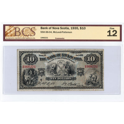 $10 1935 Bank of Nova Scotia Canada Chartered Note #550-36-04 - BCS F-12