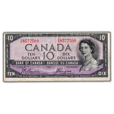 $10 1954 Bank of Canada Note Devil Face Beattie-Coyne F/D Prefix BC-32b - F/VF