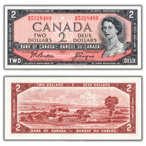 SOLD $2 1954 Bank of Canada Note Beattie-Coyne W/B Prefix BC-38a - UNC