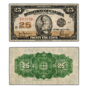 SOLD 25 Cents 1923 Dominion of Canada Note Shinplaster Hyndman DC-24b - Pressed