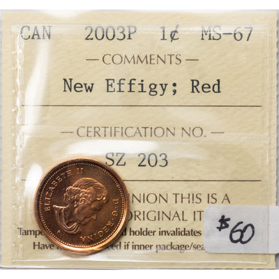 SOLD Canada 2003P New Effigy 1 Small Cent Coin - ICCS MS-67 Red