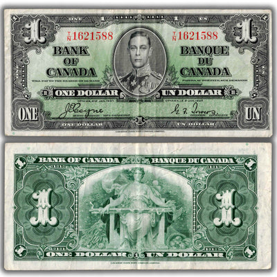 $1 1937 Bank of Canada Note Coyne-Towers T/N Prefix BC-21d - VF