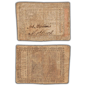 SOLD United States Pennsylvania 1773 2 Two Shillings Colonial Note PA #164