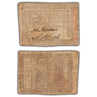 SOLD United States Pennsylvania 1773 2 Two Shillings Colonial Note PA #164