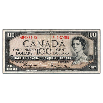SOLD $100 1954 Bank of Canada Note Devil Face Coyne-Towers BC-35a - F/VF