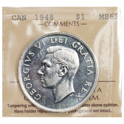 SOLD Canada 1948 $1 Silver Dollar Coin - ICCS MS-62