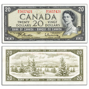 SOLD $20 1954 Bank of Canada Note Beattie-Rasminsky M/E Prefix BC-41b