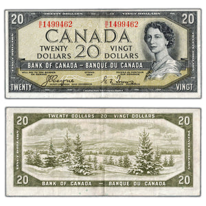 SOLD $20 1954 Bank of Canada Note Devil Face B/E Prefix BC-33a - VF+