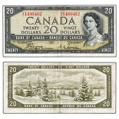 $20 1954 Bank of Canada Note Devil Face B/E Prefix BC-33a - VF+