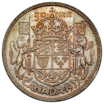 Canada 1937 50 Cents Half Dollar Silver Coin - Uncirculated +