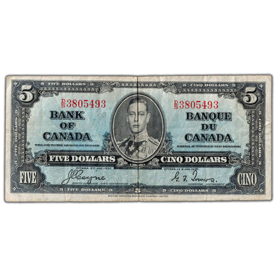 $5 1937 Bank of Canada Note Coyne-Towers D/S Prefix BC-23c - F/VF