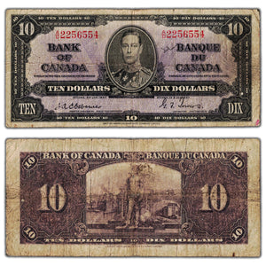 SOLD $10 1937 Bank of Canada Note Osborne Signature BC-24a - Minor Writing