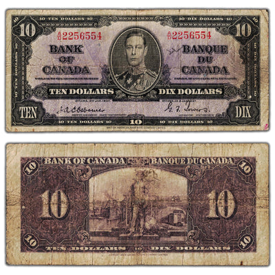 SOLD $10 1937 Bank of Canada Note Osborne Signature BC-24a - Minor Writing