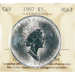 Canada 1997 $5 1oz .999 Fine Silver Maple Leaf Key Date! - ICCS MS-67