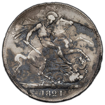SOLD Great Britain 1821 One Crown Silver Coin - Scratched, Corrosion