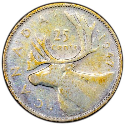 SOLD Canada 1947 Dot 25 Cents Quarter Silver Coin - Cleaned