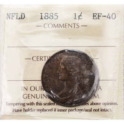 SOLD Newfoundland 1885 1 Large Cent Coin Tough Date! - ICCS EF-40