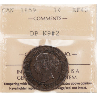 SOLD Canada 1859 Double Punch N9 #2 1 Large Cent Coin - ICCS EF-40