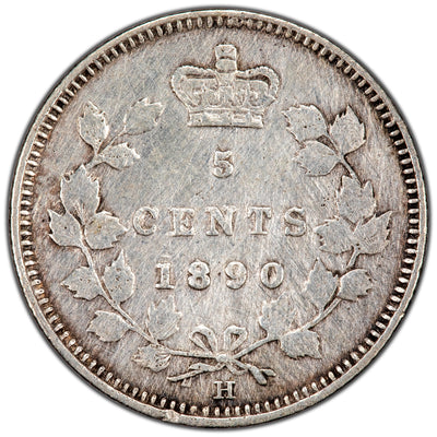Canada 1890-H 5 Cents Silver Coin - Cleaned