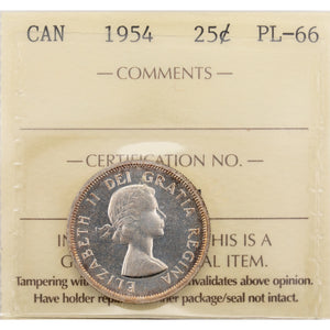 SOLD Canada 1954 25 Cents Quarter Proof-Like Silver Coin - ICCS PL-66
