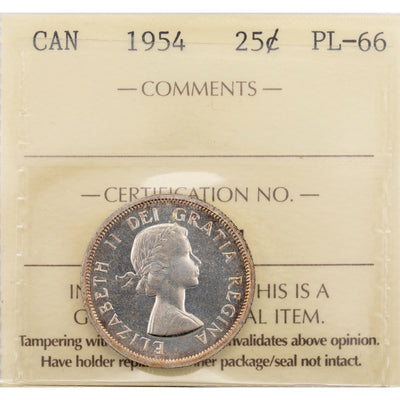 Canada 1954 25 Cents Quarter Proof-Like Silver Coin - ICCS PL-66
