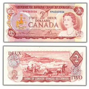 SOLD $2 1974 Bank of Canada Note RM Prefix BC-47a - 3 Digit Radar - Ch UNC