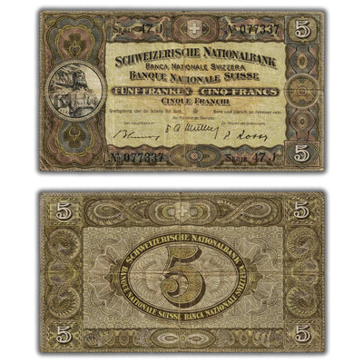 SOLD Switzerland 1951 5 Francs Note P #11o.2 - Holes