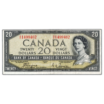 $20 1954 Bank of Canada Note Devil Face B/E Prefix BC-33a - VF+