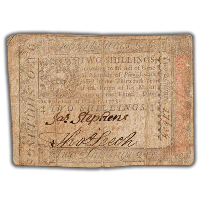SOLD United States Pennsylvania 1773 2 Two Shillings Colonial Note PA #164
