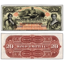 Chile Banco De D. Matte Y Ca 1888 20 Twenty Pesos Remainder Note P #S279r - AU