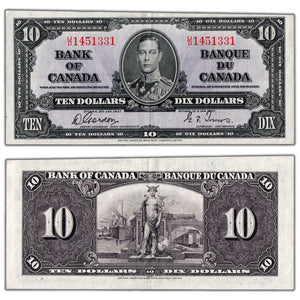SOLD $10 1937 Bank of Canada Note Gordon-Towers U/D Prefix BC-24b - EF+