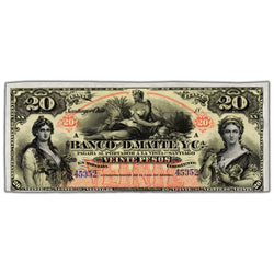 Chile Banco De D. Matte Y Ca 1888 20 Twenty Pesos Remainder Note P #S279r - AU